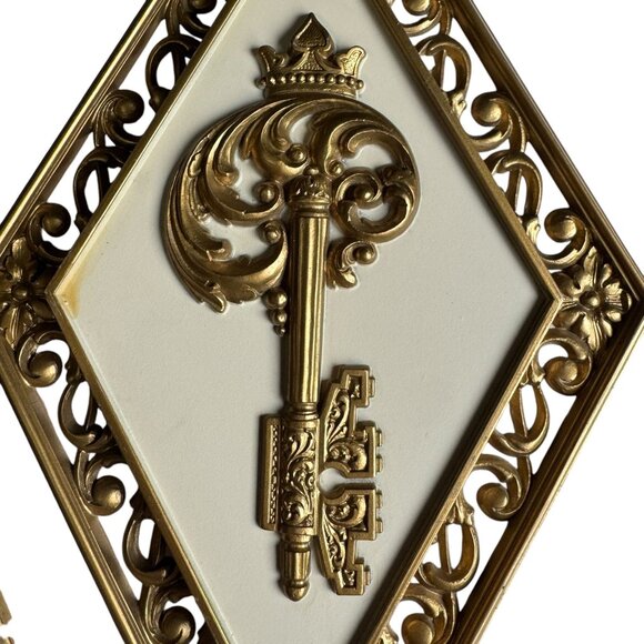 Syroco Set Of 4 Vintage Gold Diamond-Shaped Wall Plaques Ornate Design MCM Decor - Picture 13 of 16